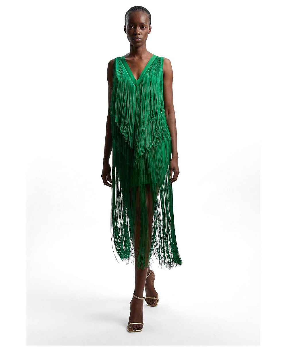Платье миди Karen Millen Women's Fringe Bandage V-Neck