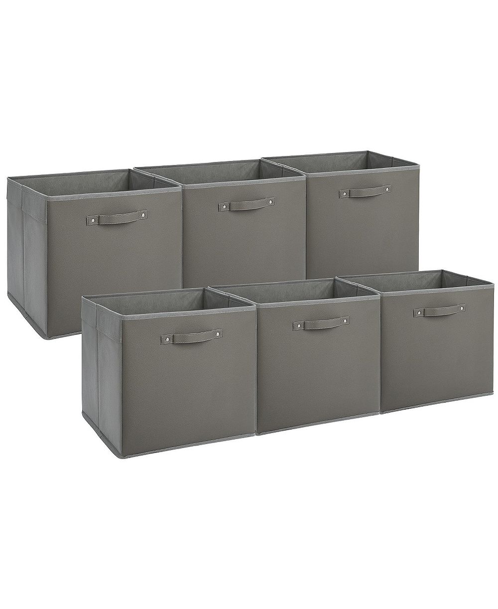 homfan 6-Pack Foldable Fabric Storage Bins with Faux Leather Handles, 13 Inch Cube Organizer Baskets for Shelves and Closet