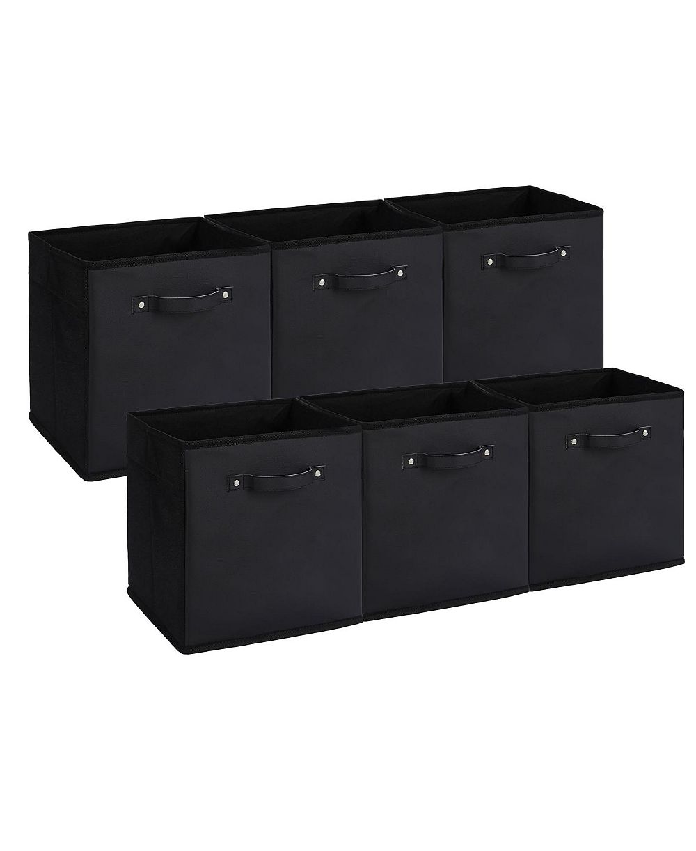 homfan 6-Pack Foldable Fabric Storage Bins with Faux Leather Handles, Cube Organizer Baskets for Shelves and Closet