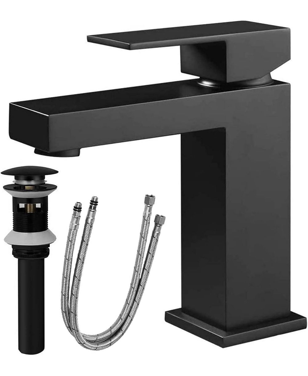 Смеситель BUSDAYS Brass Bathroom Single Handle Square Vanity с выдвижным сливом и шлангами