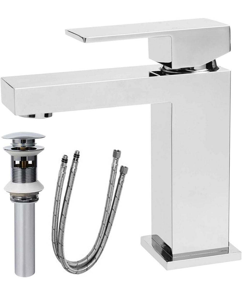BUSDAYS смеситель для ванной Modern Chrome Single Hole Solid Brass Square Basin