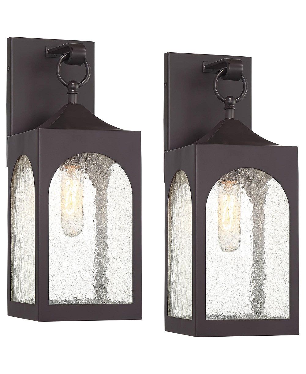 Possini Euro Design Tyne Modern Outdoor Wall Light Fixtures Set of 2  Metal 16 1/2inch  Seedy Glass for Post Exterior Barn Deck House