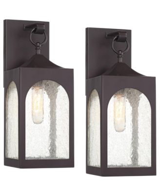 Possini Euro Design Tyne Modern Outdoor Wall Light Fixtures Set of 2  Metal 16 1/2inch  Seedy Glass for Post Exterior Barn Deck House