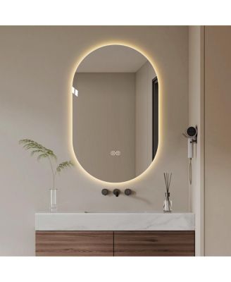 LAOTIES 48" x Oval Wall-Mounted LED Touch Bathroom Mirror, Anti-Fog Vanity Mirror for Home or Barber Shop