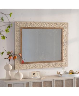 LAOTIES 38" x 30" Vintage Wall Mirror, Decorative Rectangular Mirror with Carved Frame for Entryway, Living Room and Bedroom