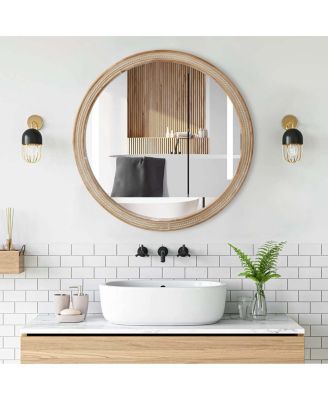 LAOTIES 23.6" Round Wall Mirror, Rustic Bathroom Vanity Mirror for Living Room, Bedroom and Entryway