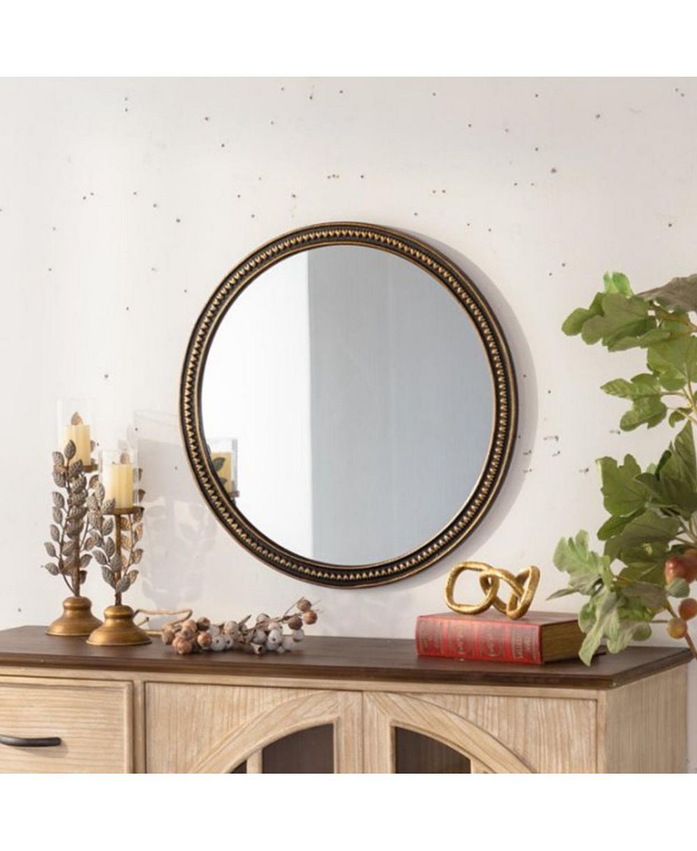 LAOTIES 23.6" Vintage Round Wall-Mounted Accent Mirror for Living Room or Bathroom Decor