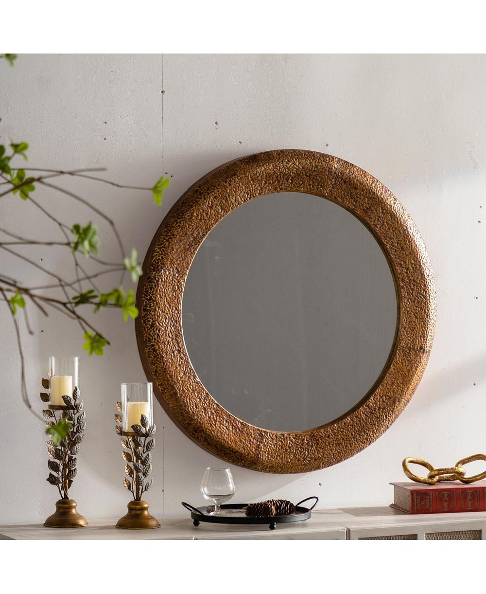 Круглое настенное зеркало LAOTIES 31" Hammered Iron Frame
