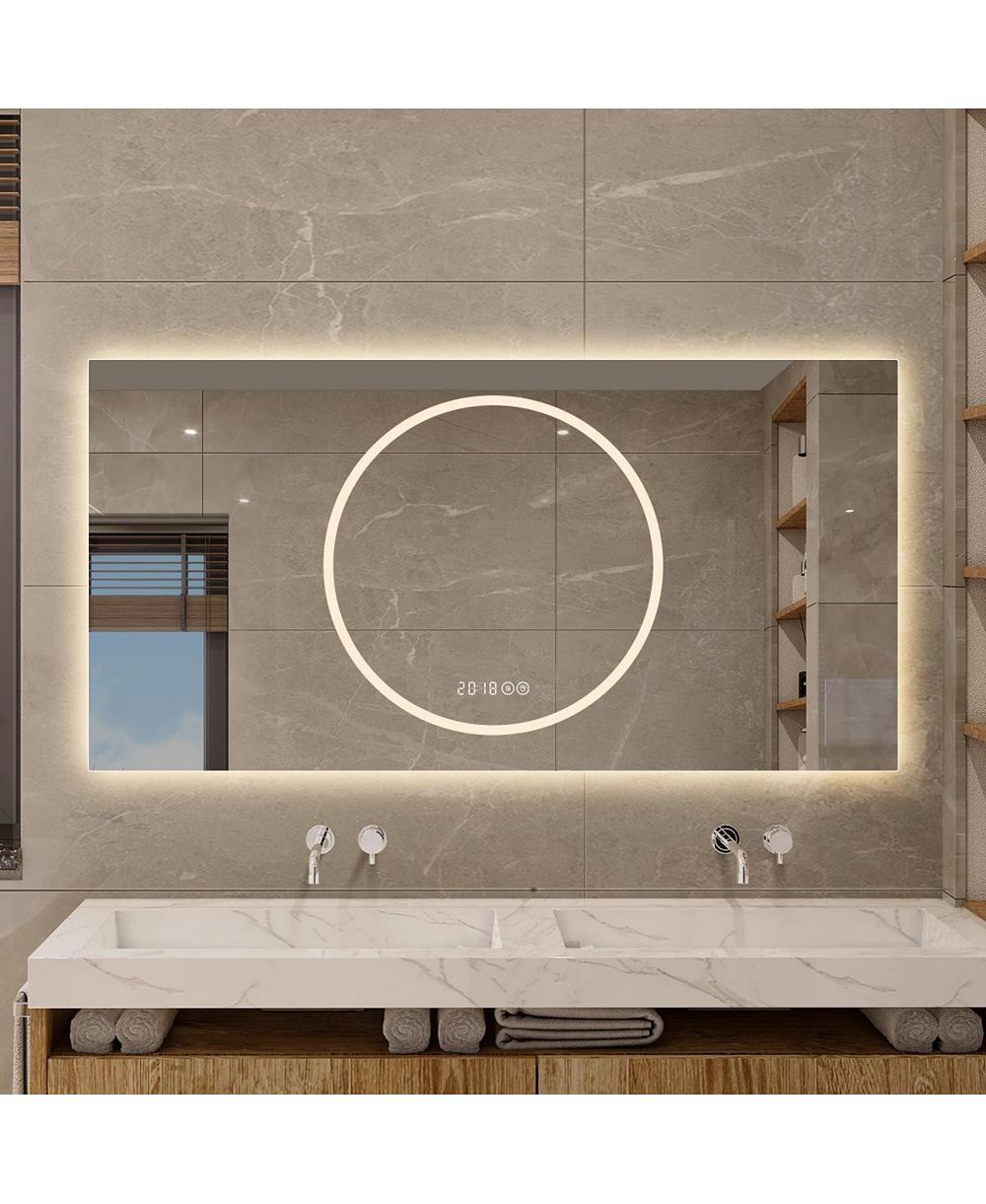 LAOTIES 48" x 24" LED Bathroom Vanity Mirror with Lights, Wall Mounted Anti-Fog Lighted Bathroom Mirror, Modern Makeup Mirror for Bathroom