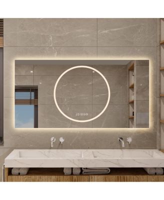 Зеркало для ванной LAOTIES 48" x 24" LED с подсветкой, настенное, антизапотевающее, современное косметическое зеркало