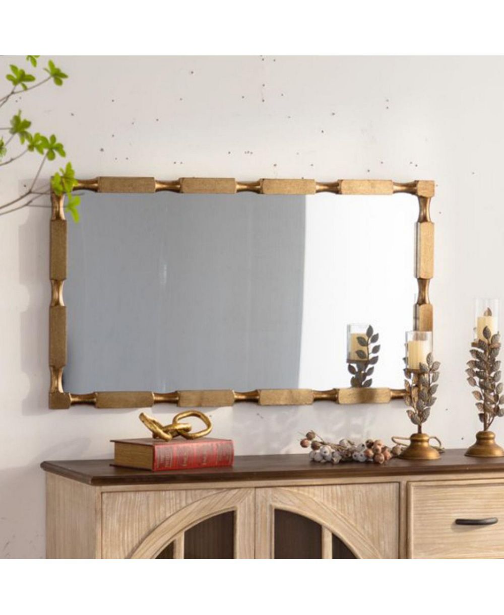 LAOTIES 40" x 22" Modern Rectangular Bamboo-Style Wall Mirror with Solid Wood Frame for Living Room