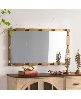 LAOTIES 40" x 22" Modern Rectangular Bamboo-Style Wall Mirror with Solid Wood Frame for Living Room