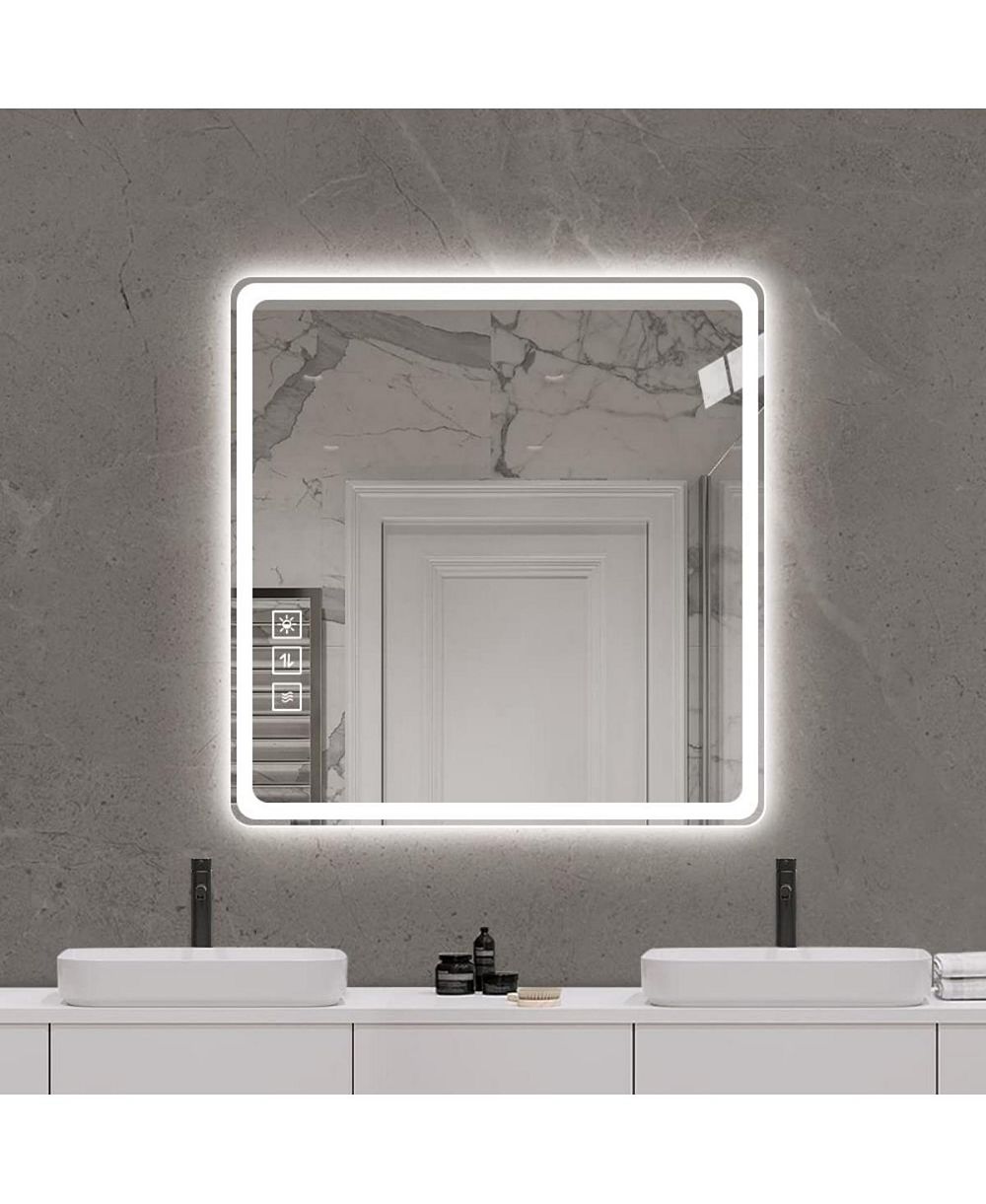 LAOTIES 36" x 36" LED Bathroom Vanity Mirror, Square Wall Mounted Lighted Mirror with Anti-Fog and Dimmable Lights