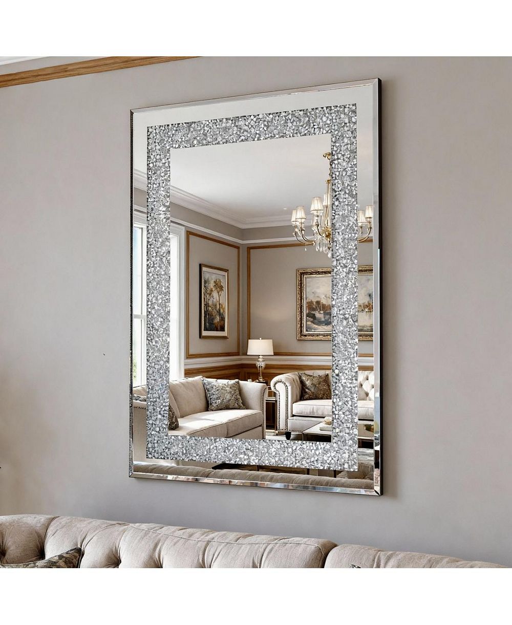 LAOTIES 36" x 24" Luxury Diamond Wall Mirror Decorative Vanity Mirror for Entryway and Living Room