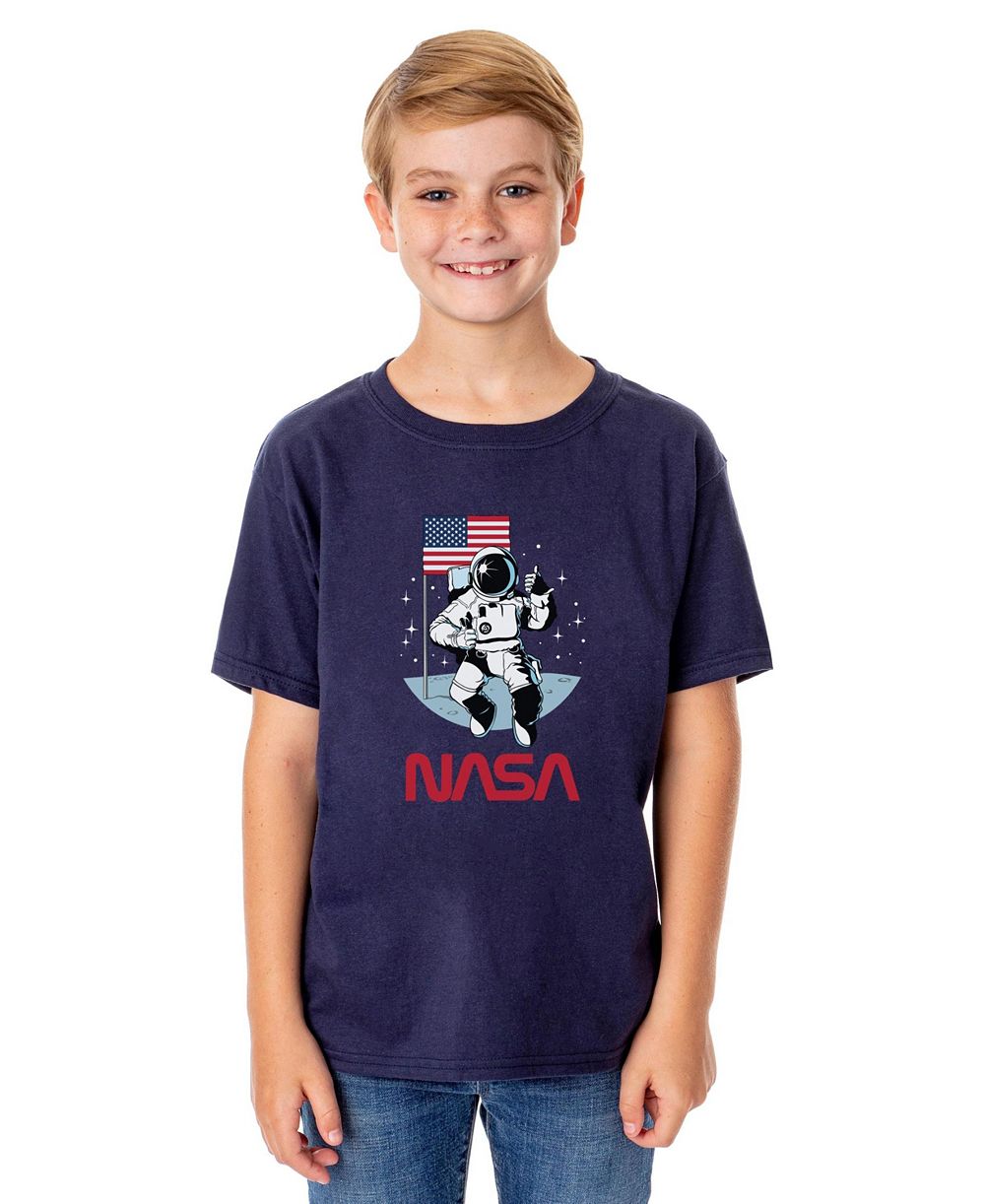 NASA Boys' Retro Letter Logo Thumbs Up Astronaut Crewneck Kids T-Shirt