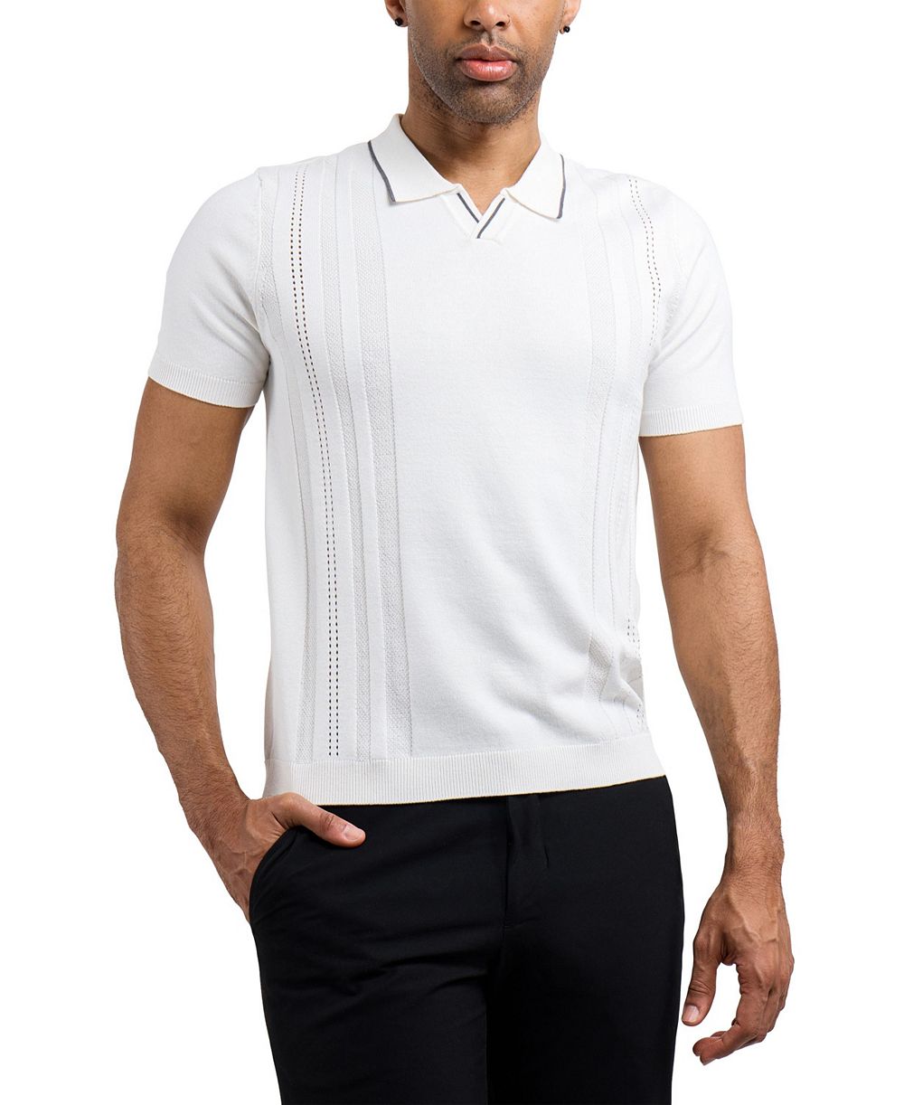 XRAY Men's Johnny Collar Textured Stripe Sweater