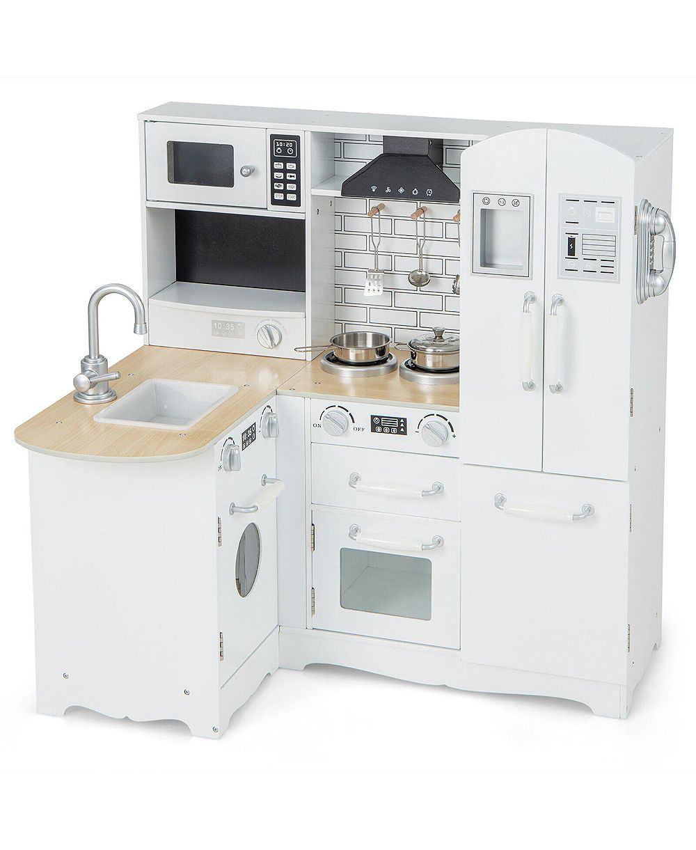 Gymax Детский Игровой набор на кухню Wooden Chef с плитой Utensils и холодильником