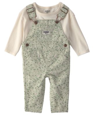 Osh Kosh Baby Girls' Long-Sleeve Top and Floral Twill Overalls, 2-Piece Set
