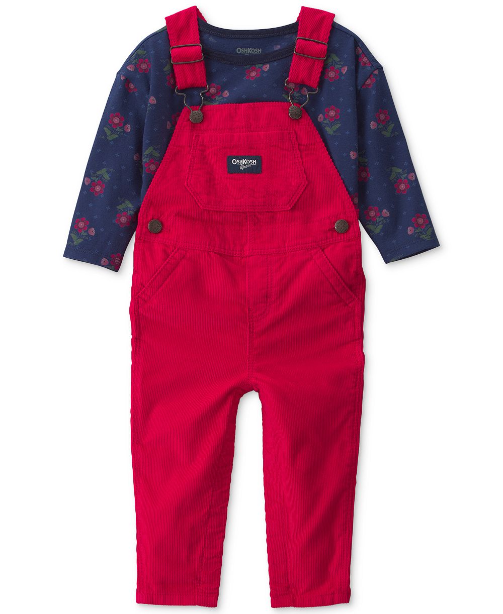 Osh Kosh детский комплект из футболки с длинным рукавом и комбинезона из вельвета с цветочным принтом для девочек (3M-24M)