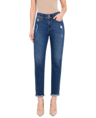 Женские узкие джинсы Indigo Poppy Two Button Tummy Tuck High Rise Roll Cuff Skinny
