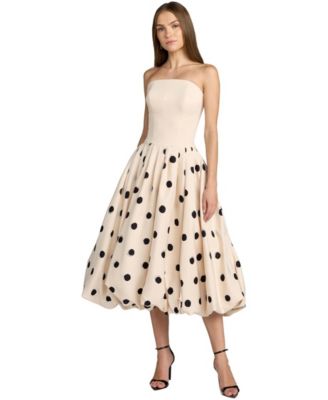 Mac Duggal Women's Strapless Polka Dot Crepe Bubble Skirt Midi Dress