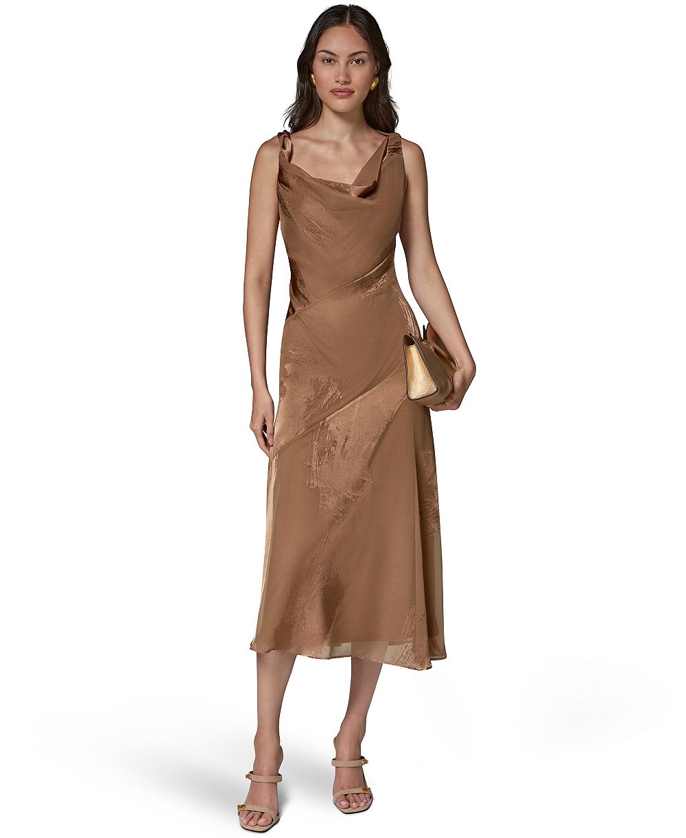 Donna Karan New York Женское миди-платье из атласа Asymmetrical Neck