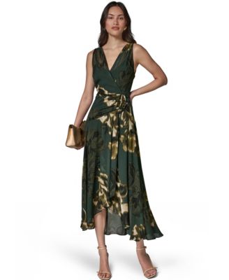 Donna Karan New York Женское шифоновое платье с принтом и V-образным вырезом без рукавов