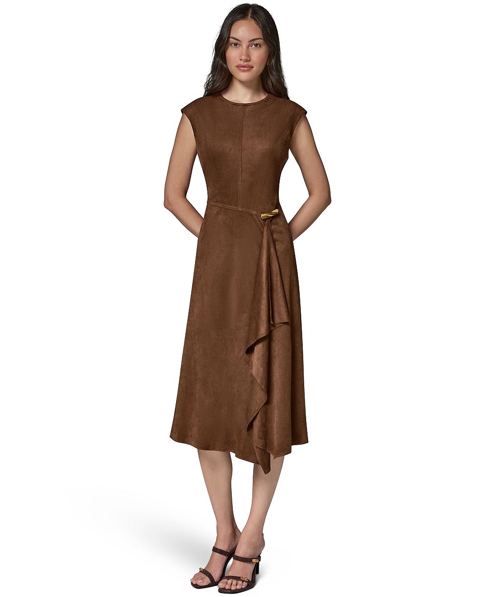 Женское миди платье с коротким рукавом из замши Donna Karan New York