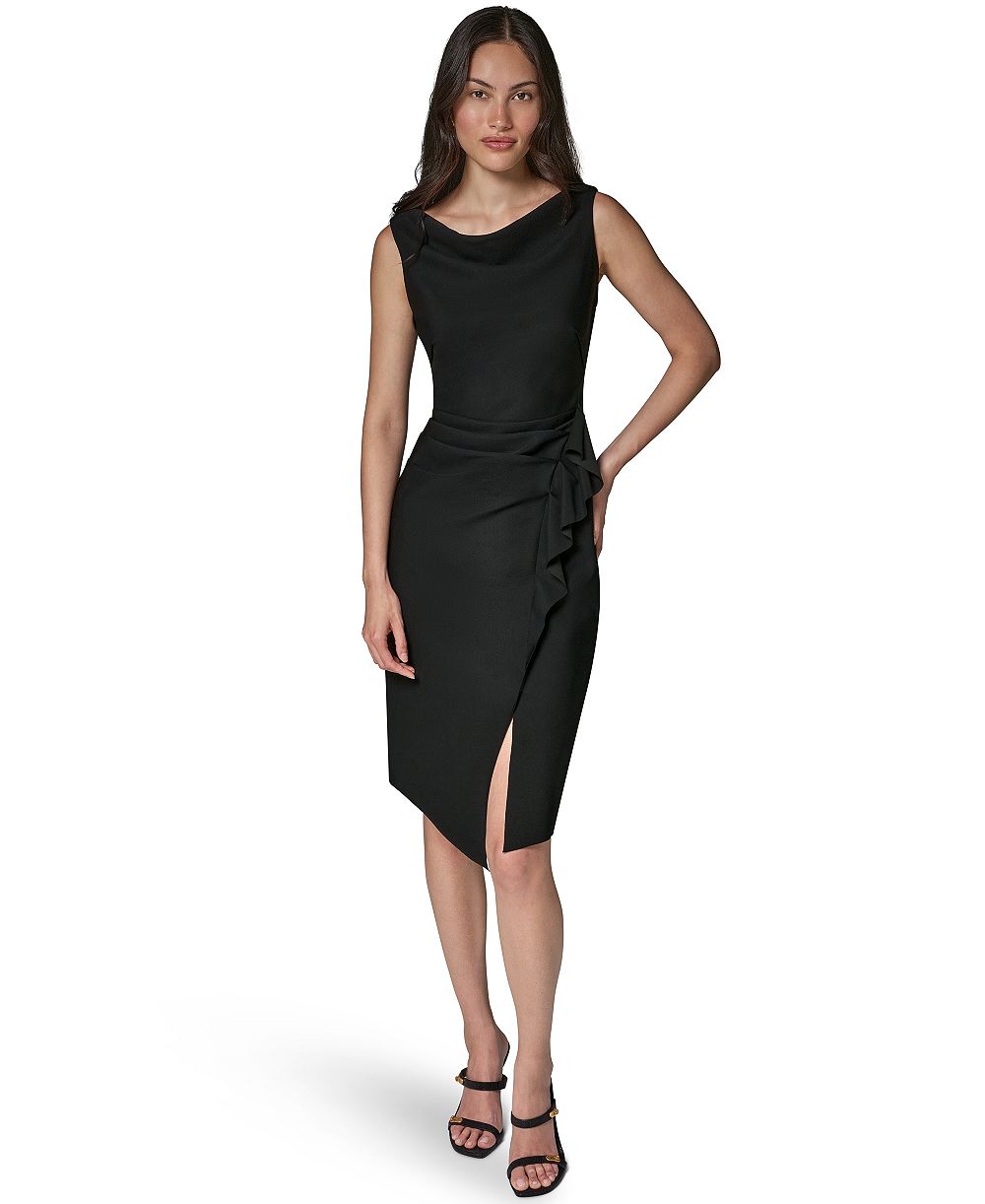 Женское платье Donna Karan New York без рукавов с драпировкой и оборкой сбоку