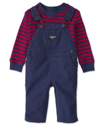 Osh Kosh Детский комплект из полосатого термобелья с длинным рукавом и комбинезона из твида