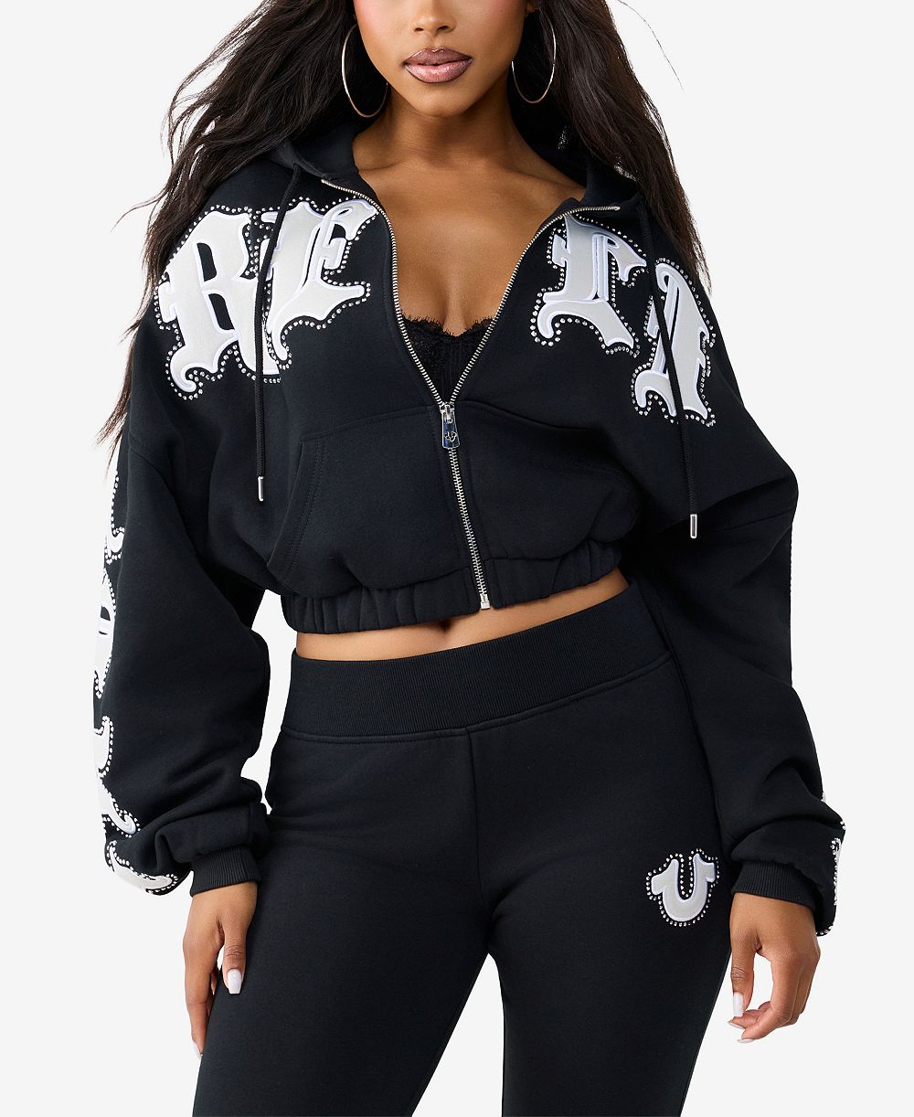 Женское худи True Religion Crystal Patched Relaxed Zip