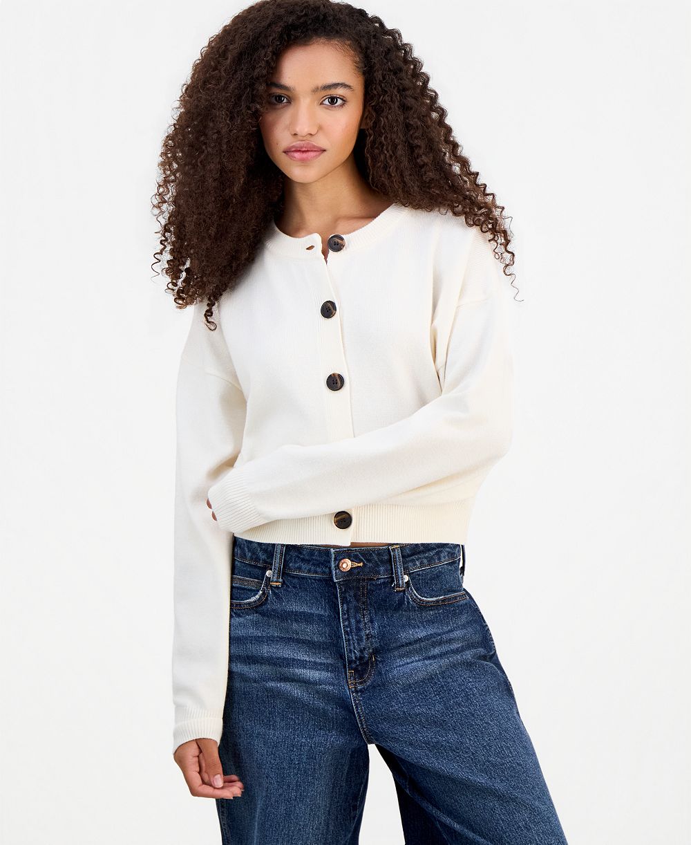 Pink Rose Juniors' Crewneck Cropped Cardigan