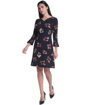Женское платье Tommy Hilfiger с цветочным принтом и плиссировкой, рукав 3/4