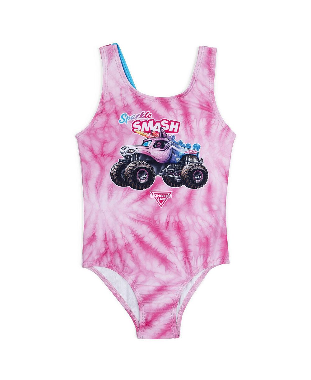 Monster Jam Girls Sparkle Smash One Piece Bathing Suit UPF 50+
