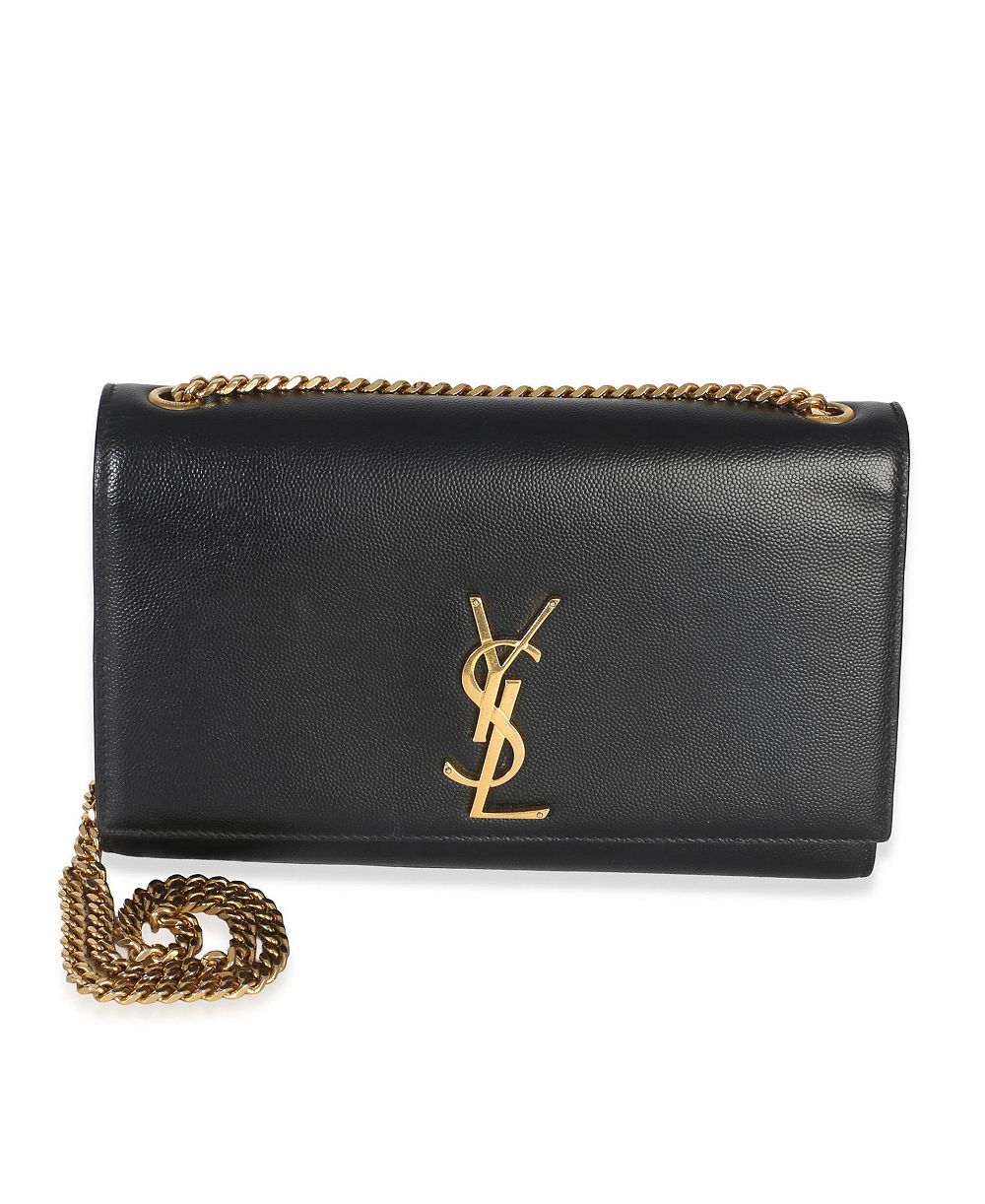Б/у сумка Saint Laurent Medium Kate Chain из черной кожи Grain De Poudre с цепочкой