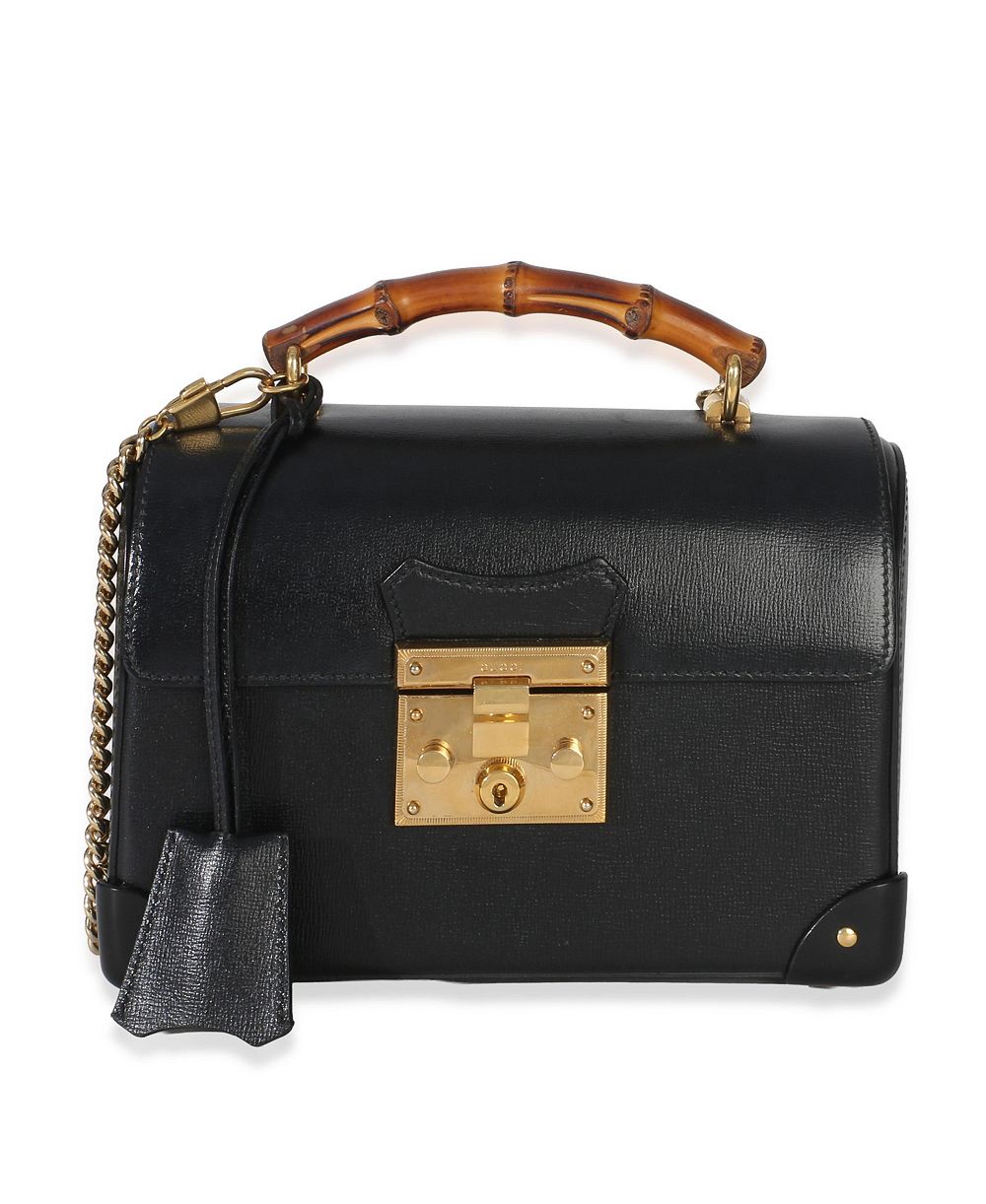 Pre-Owned Gucci Black Azalea Calfskin Small Padlock Bamboo Shoulder Bag