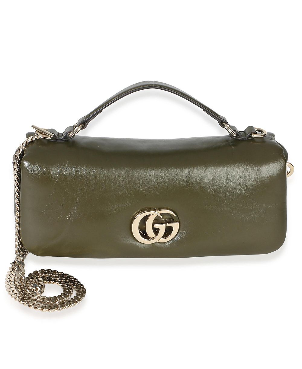 Pre-Owned Gucci Green Lambskin GG Milano Small Top Handle Shoulder Bag
