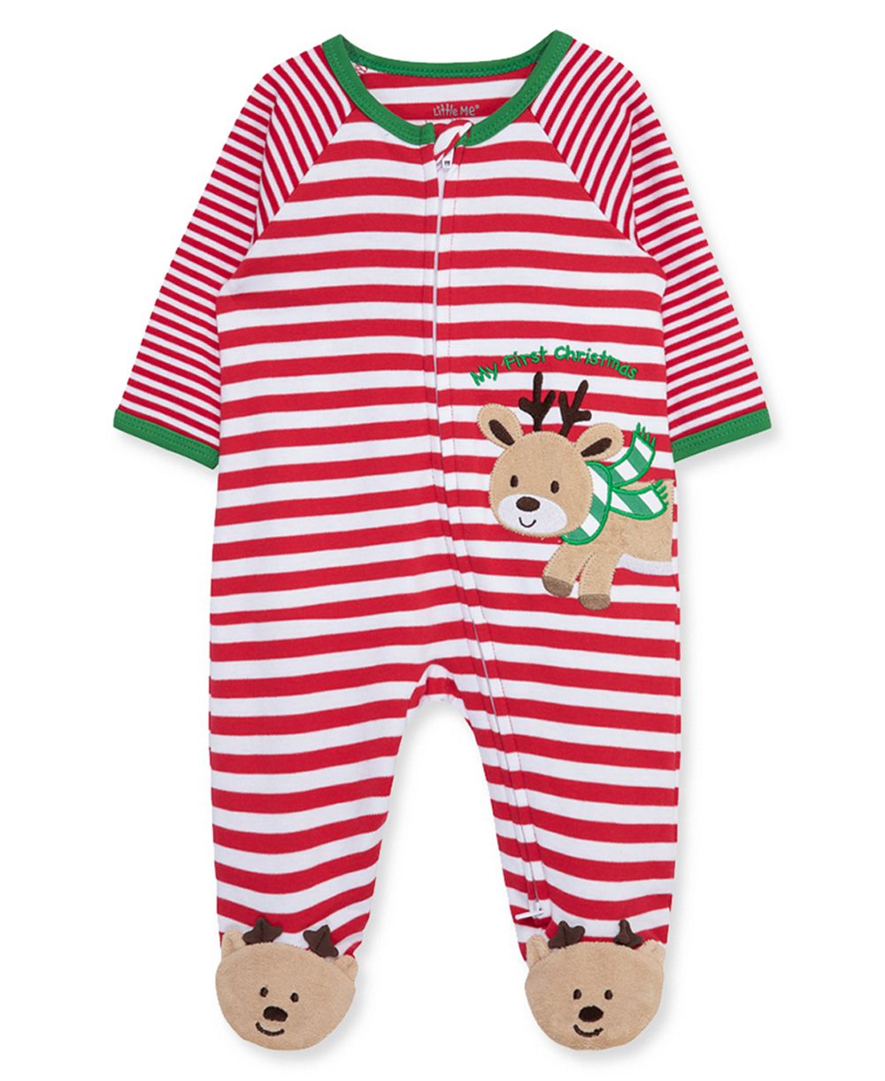 Little Me Baby Boys' Reindeer Stripe Footed Coveralls