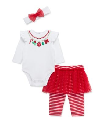 Little Me Baby Girls' Necklace Embroidered Bodysuit, Skeggings and Headband, 3-Piece Set