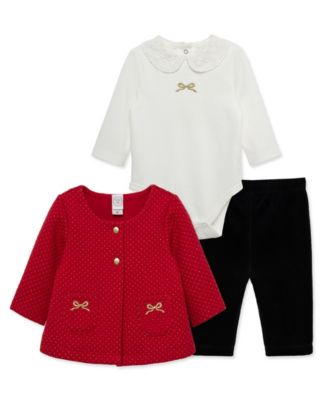 Детский комплект из кардигана, боди и брюк Little Me с бантами, 3 предмета