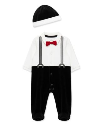 Little Me Baby Boys' Dressy Long-Sleeve Footed Coveralls and Hat, 2-Piece Set
