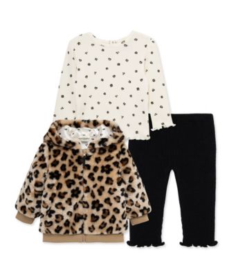 Little Me Baby Girls' Leopard Print Hooded Jacket, Leopard Print Top and Pants, 3-Piece Set