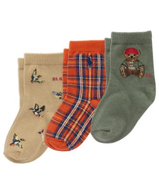 Детские носки Polo Ralph Lauren Baby Boys' Outdoor Bear Plaid Crew, 3 шт.