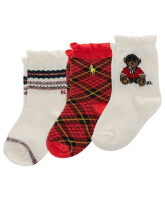 Polo Ralph Lauren детские носки с хлопковым узором Equestrian Bear, 3 пары, для девочек