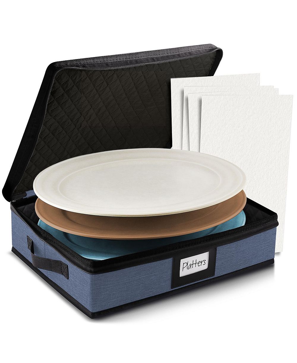 StorageBud Platter Storage Case - Fine China Storage Containers Hard Shell, Quilted and Stackable Platter Storage Container with Handles