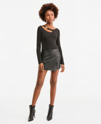 GUESS Women's Hayden High-Waisted A-Line Mini Faux Leather Skort
