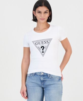 GUESS Women's Crystal Triangle Crewneck Graphic Print T-Shirt