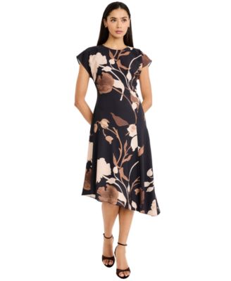 Maggy London Women's Floral-Print A-Line Wedding Guest Midi Dress