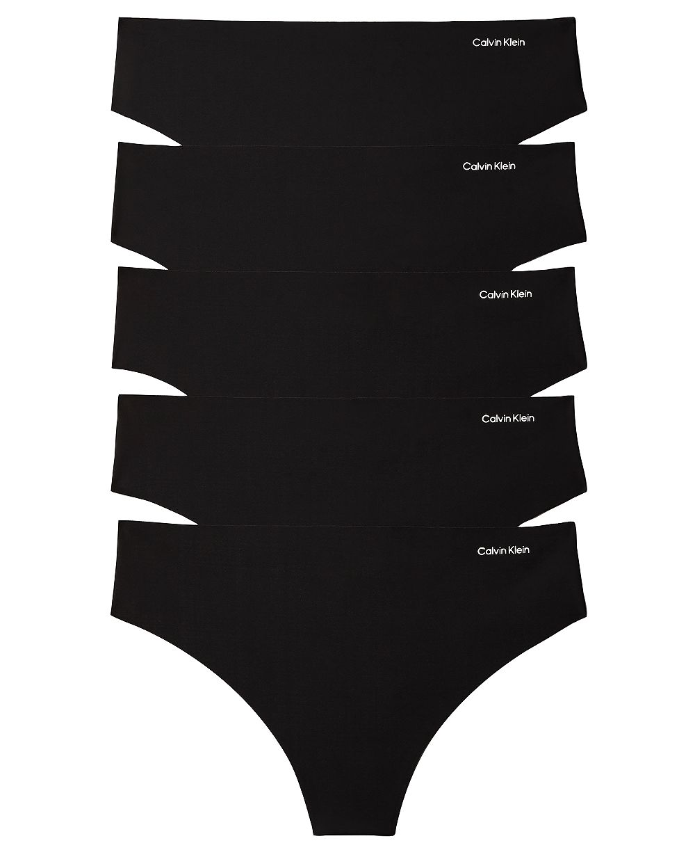 Calvin Klein Women's Invisibles Seamless Microfiber Mid-Rise Thong, 5-Pack, QD5418