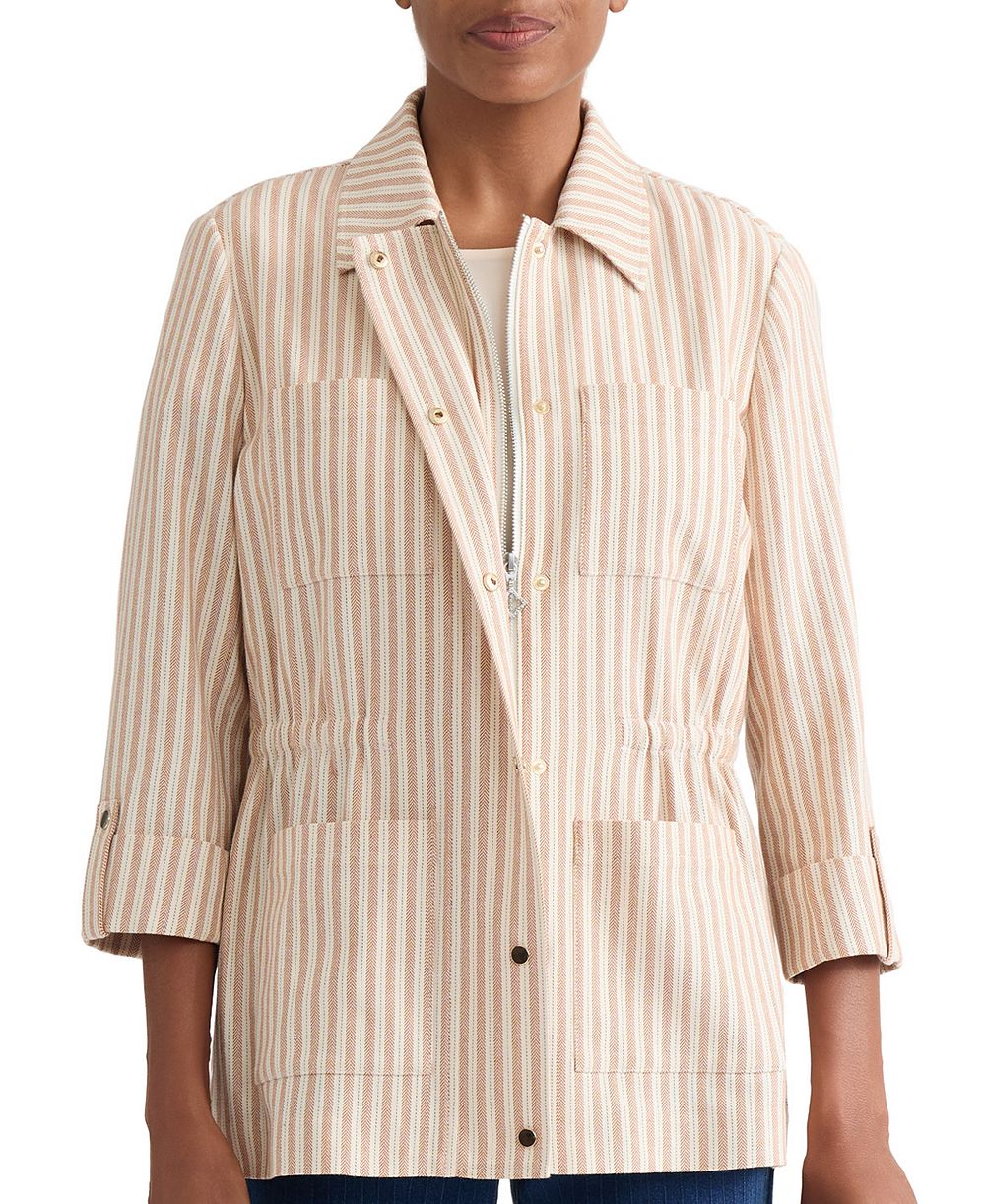 Jones New York Women's Herringbone-Stripe Cotton Patch-Pocket Anorak Jacket